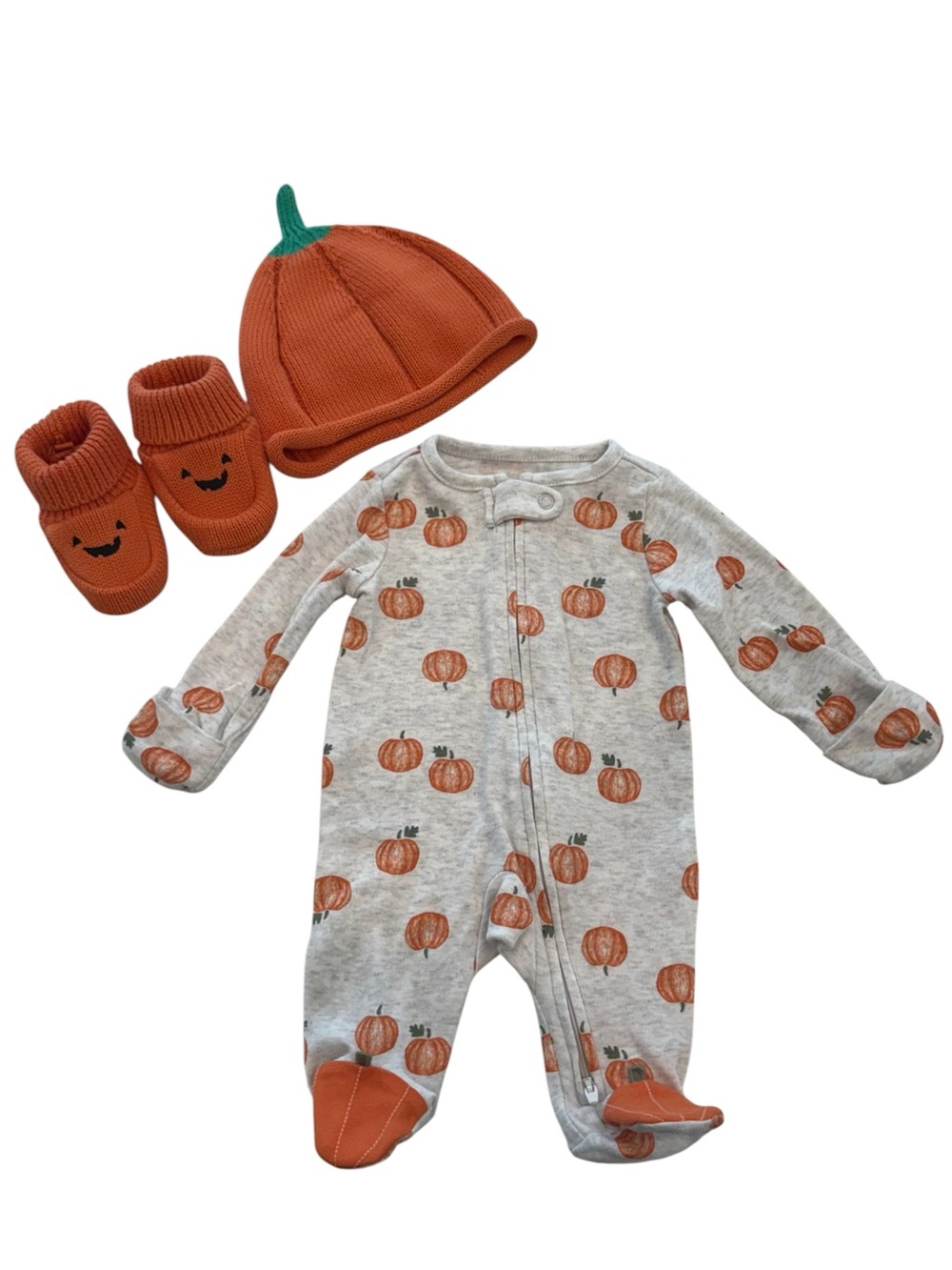 Carter's Pumpkin-Print Footie with Orange Hat & Booties